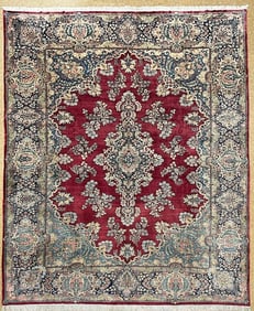 Hand-Knotted Persian Kerman Semi-Antique Red Wool Oriental Rug Carpet 9'10" x 13'6"