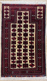 Antique Persian Balouch Hand Knotted Prayer Yellow Oriental Area Rug 2'11" x 4'8"