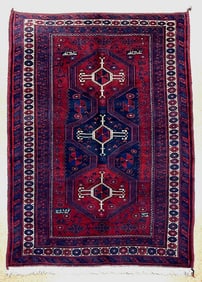 Hand-Knotted Persian Sirjan Antique Red Blue Wool Oriental Tribal Area Rug 4'6" x 7'5"