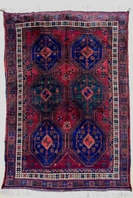 Hand-Knotted Antique Persian Afshar Maroon Wool Tribal Oriental Area Rug 4'2" x 6'5"