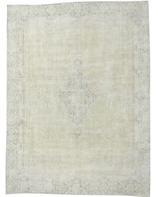 Antique Muted Beige Floral 9X12 Distressed Vintage Oriental Rug