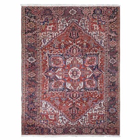 Chili Red Antique Heriz Pile Pure Wool Hand Knotted Oriental Rug