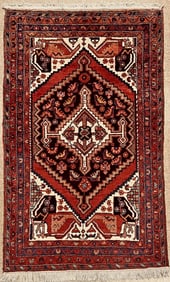 Antique Persian Hamedan Hand Knotted Tribal Geometric Wool Oriental Area Rug 4'2" x 6'11"
