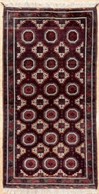 Antique Persian Hand Knotted Balouch Tribal Mahogany Wool Oriental Area Rug 3'9" x 7'5"