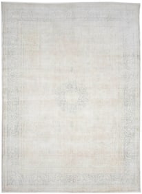 Antique Muted Beige Floral 10X13 Distressed Vintage Oriental Rug