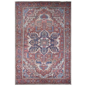 Blush Red Antique Persian Serapi Heriz Hand Knotted Pure Wool Rug