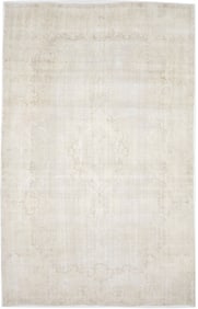 Antique Muted Beige Floral 7'9X11'6 Distressed Vintage Oriental Rug