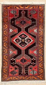 Antique Persian Hamedan Hand-Knotted Navy Geometric Wool Area Rug 4'11"x9'5"