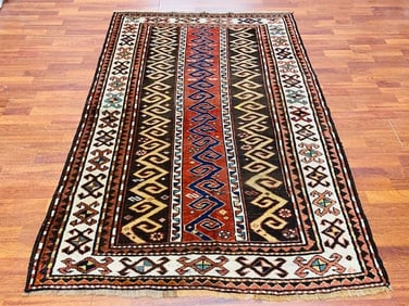 Antique Strip design Kazak Caucasian rug-1475