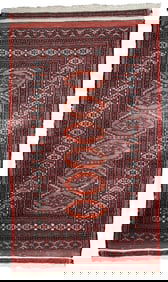 Handmade vintage Uzbek Bukhara distressed rug 2.4' x 4.3' (75cm x 132cm) 1960s