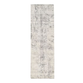 Hand Spun Undyed Natural Wool Modern Hand Knotted Beige Runner Rug