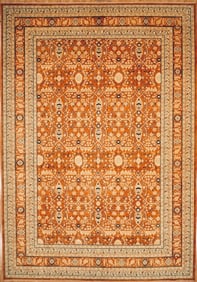 Hand Knotted Indo-Tabriz Geometric Rust Oriental Rug Wool Carpet 10'1" x 14'4"