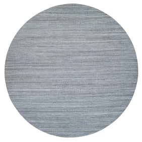 Arsenic Gray Hand Loomed Modern Striae Design Wool Round Oriental Rug
