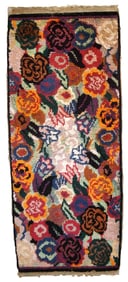 Handmade antique French Art Deco rug 1.6' x 3.8' (50cm x 116cm) 1920s