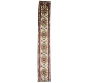 Cream Floral 3X19 Heriz Serapi Oriental Runner Rug