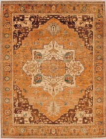 Hand Knotted Indo-Heriz Geometric Wool Oriental Area Rug Carpet 7'11" x 10'2"