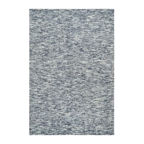 Blue and Ivory, Modern Striae Design, Pure Wool Hand Loomed Rug