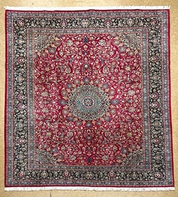 Hand Knotted Persian Kashmar Rug Magenta Red Wool 9'10" x 12'9" Area Carpet