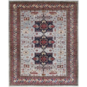 Power Gray Wool Hand Knotted Caucasian Akstafa Design Oriental Rug