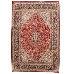 Vintage Red Floral 9X13 Kerman Persian Rug