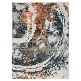 Black & Orange Abstract with Curvilinear Motif Hand Knotted Modern Rug