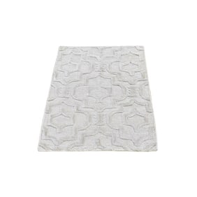Ivory Hi-Low Modern Textured Wool Hand Knotted Mat Oriental Rug