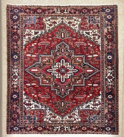 Hand Knotted Persian Heriz Geometric Tribal Red Wool Oriental Area Rug Carpet 8'9" x 11'6"