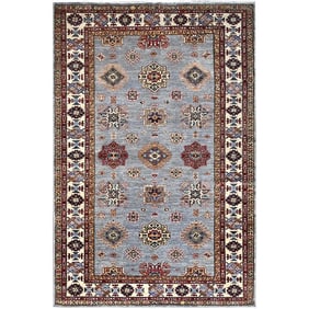 Quiet Gray Velvety Wool Hand Knotted Afghan Super Kazak Oriental Rug