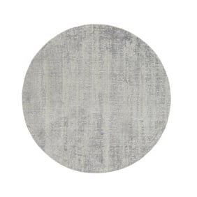 Hand Loomed Wool and Silk Gray Fine Jacquard Oriental Round Rug