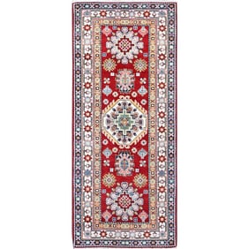 Cherry Red Denser Weave Oriental Wool Hand Knotted Kazak Runner Rug