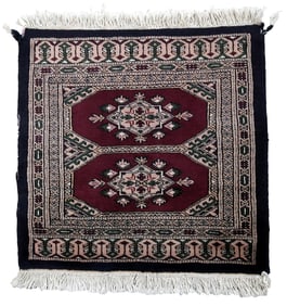 Handmade vintage Uzbek Bukhara rug 1.8' x 2.1' (55cm x 65cm) 1970s