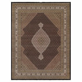 Rich Black Hand Knotted Tabriz Mahi with Fish Design Hand Knotted Rug