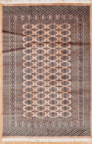 Hand-Knotted Bokhara Wool Beige Geometric Oriental Area Rug 5'2" x 7'10"