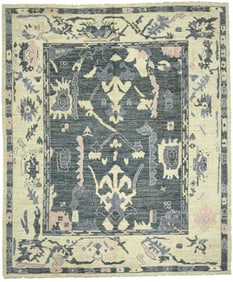 Gray Floral Oushak Peshawar 7X10 Pakistan Oriental Rug