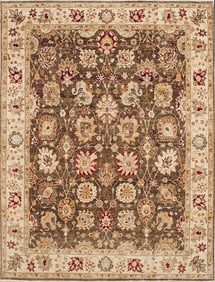 Hand Knotted Indo-Tabriz Brown Wool New Oriental Rug Carpet 7'11" x 10'4"