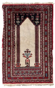 Handmade vintage Pakistani Lahore prayer rug 1.9' x 3' (60cm x 93cm) 1970s