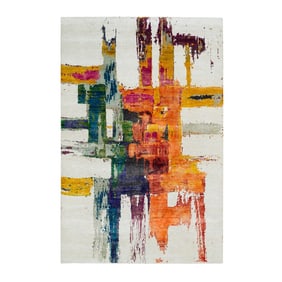 Colorful Wool & Silk Hand Knotted Modern Abstract Motifs Oriental Rug