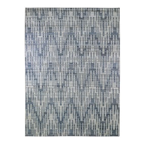 Pure Silk and Textured Wool Zigzag with Graph Design Hand Knotted Rug