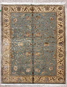 Hand Knotted Indo-Tabriz Gray Wool New Oriental Rug Carpet 6'1" x 8'11"
