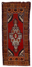 Handmade antique Turkish Anatolian rug 4' x 8.8' (122cm x 269cm) 1920s