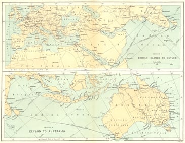 AUSTRALIA. Overland route from UK c1885 old antique vintage map plan chart