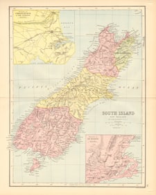 SOUTH ISLAND NEW ZEALAND. Shows 1870 provinces. Dunedin Christchurch 1876 map