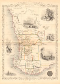WESTERN AUSTRALIA, SWAN RIVER. Perth vignette. Counties.TALLIS/RAPKIN 1849 map