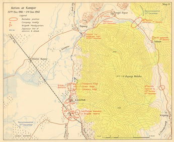 Battle of Kampar, 30 Dec 1941-2 Jan 1942. Japanese invasion of Malaya 1957 map