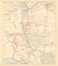 Japanese assault on Singapore Island, 10th February 1942 1957 old vintage map