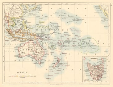 COLONIAL OCEANIA PACIFIC British Dutch Spanish French German Port 1892 map