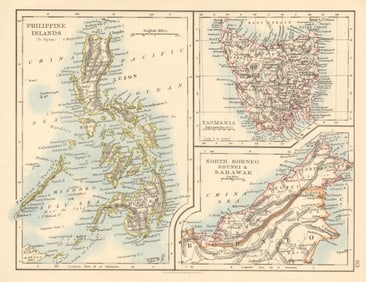 EAST ASIA Philippines Tasmania North Borneo Brunei Sarawak JOHNSTON 1892 map