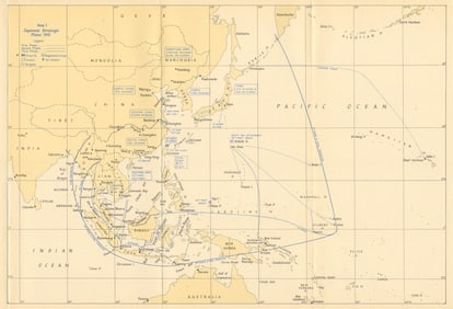 Japanese strategic plans 1941. Pacific & South east Asia. Indochina 1957 map