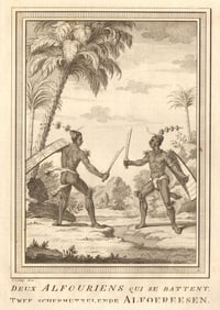 Deux Alfouriens qui se battent'. Nuaulu fighting. Seram, Maluku. SCHLEY 1755