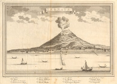 Ternate town & Gamalama volcano, Molucca Maluku islands. Indonesia. SCHLEY 1755